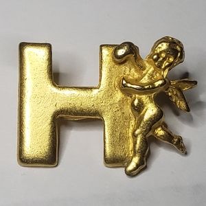 Vintage initial "H" Angel Gold Toned Brooch